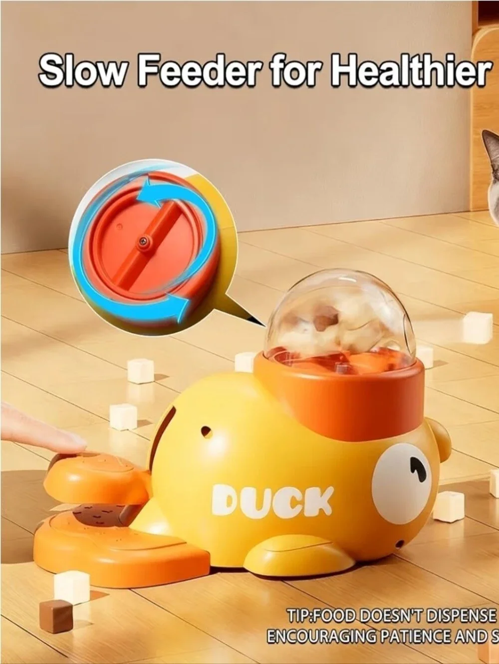 Duck Interactive Pet Feeder Toy - Yellow and Orange
